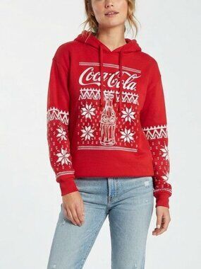 Official Coca-Cola Holiday Ugly Sweater Graphic Hoodie Pullover Size XS